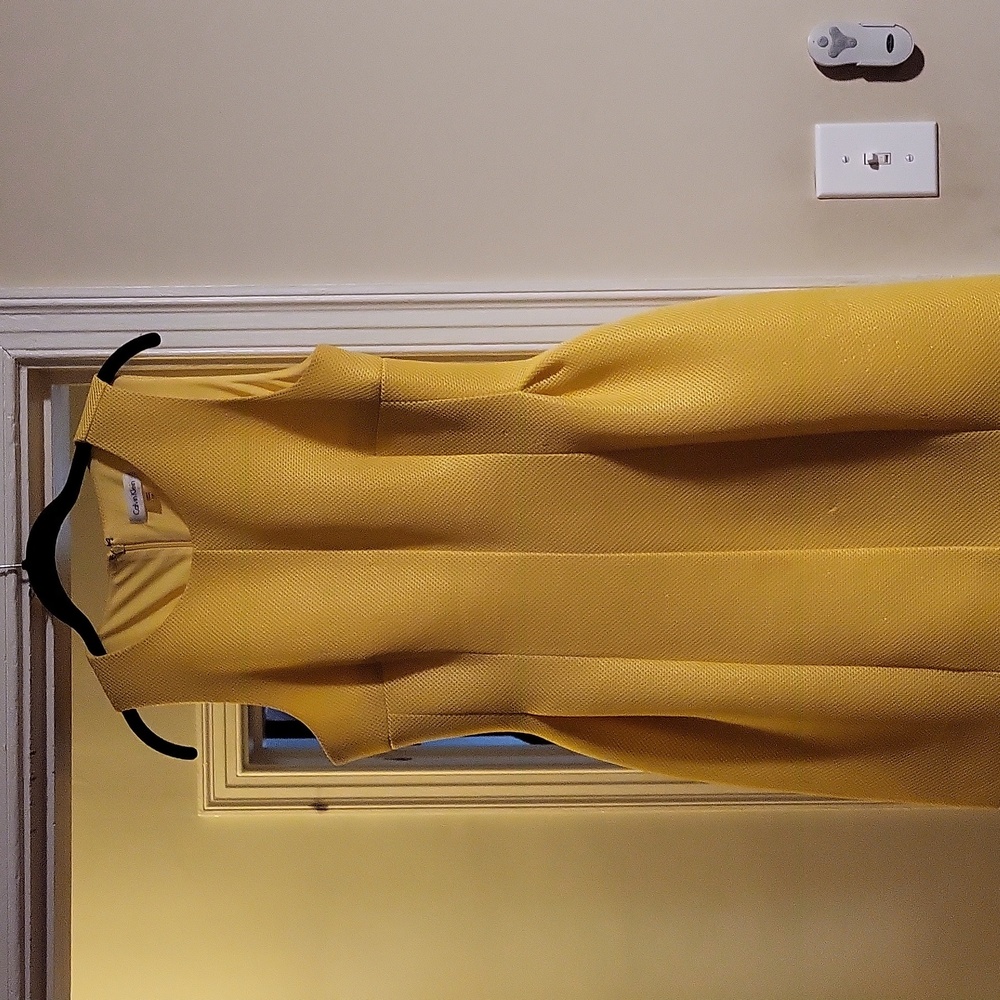 Summer yellow Calvin Klein poly pique honeycomb dress.